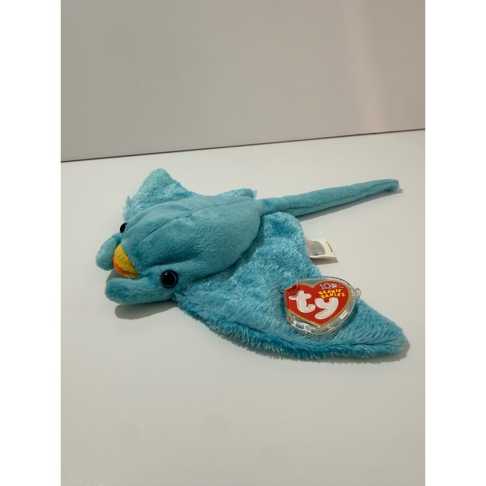 Ty Sunray Stingray Plush Kids Small Blue Excellent 10th Anniversary Beanie Baby